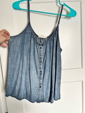 lovestitch Light Blue chambray Button-Front Spaghetti Strap Cami